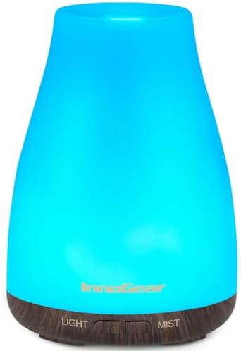 InnoGear Essential Oil Diffuser, Premium 5-in-1 Diffusers for Home Scent Aromatherapy Diffuser Air Desk Humidifier for Bedroom Large Room Office 7 Color LED 2 Mist Mode Waterless Auto Off, Basic White