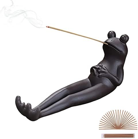 ChangWanna Frog Incense Stick Holder - Ceramic Insence Burner Ash Catcher, Insense Stand with 45 Sandalwood Sticks, Ornament for Aromatherapy/Yoga/Meditation/Home Living Room Office Decor