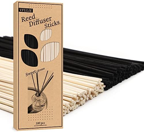 VFULIE 100PCS Reed Diffuser Sticks, 10 Inch Natural Rattan Wood Sticks Essential Oil Aroma Diffuser Sticks Refill Replacement for Aroma Fragrance (Primary Color)