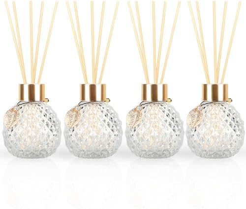 Trifolic Reed Diffuser Set with Metal Golden Decoration, 3.5-4.2oz Empty Reed Diffuser Bottles with 20Pcs Reed Diffuser Sticks, Unique Design Bottles for Home and Office