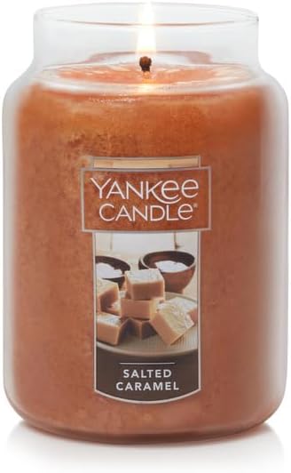 Yankee Candle | Salted Caramel Scented, Classic 22oz Large Jar Single Wick Aromatherapy Candle, Over 110 Hours of Burn Time, Autumn Candle