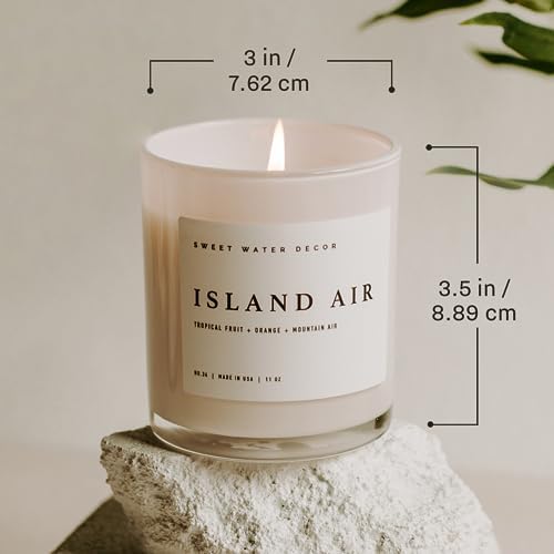 Sweet Water Decor Salt and Sea Candle - Sea Salt, Citrus, Amber, Musk, Beach Scented Soy Candles for Home - 11oz White Glass Jar Wood Lid, 50 Hour Burn Time, Made in the USA