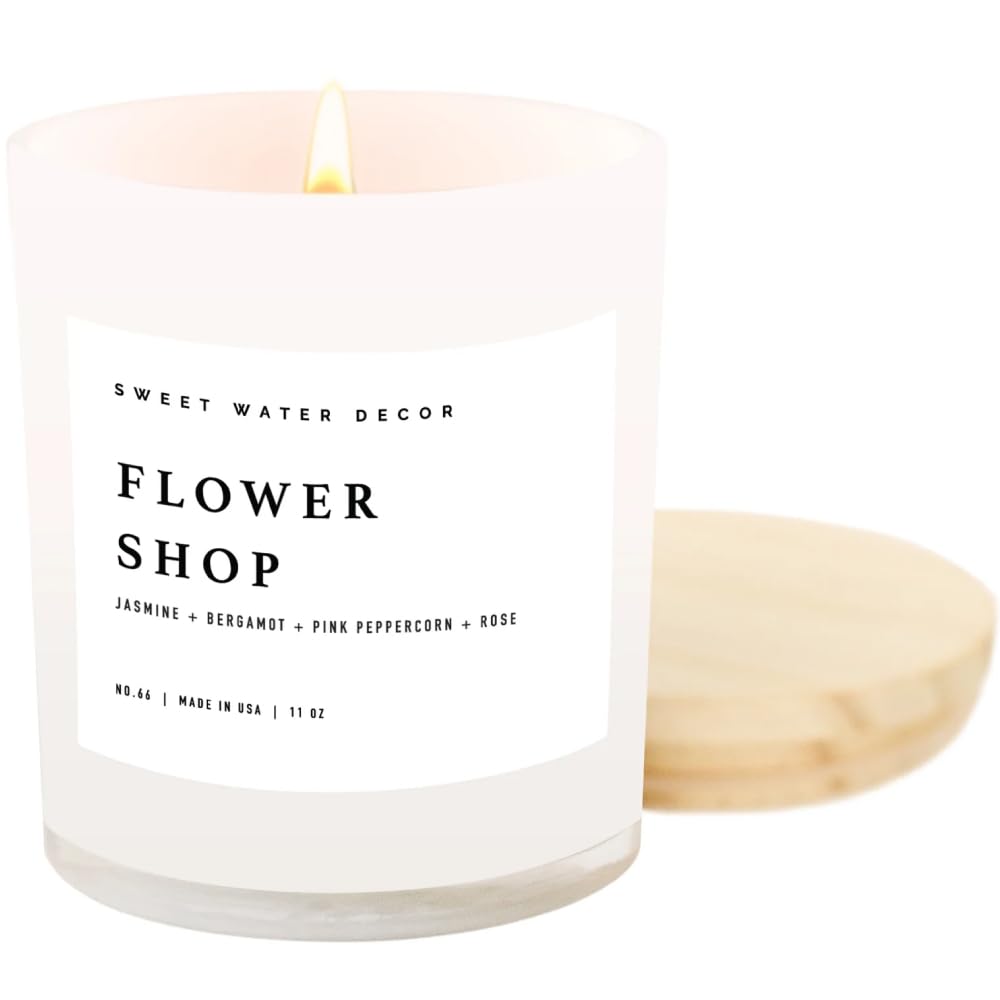Sweet Water Decor Salt and Sea Candle - Sea Salt, Citrus, Amber, Musk, Beach Scented Soy Candles for Home - 11oz White Glass Jar Wood Lid, 50 Hour Burn Time, Made in the USA