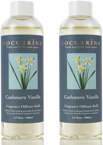 COCORRÍNA Reed Diffuser Refill - Cashmere Vanilla 6.7 oz. Scented Oil for Reed Diffuser Home Fragrance for Bedroom, Bathroom Home Decor