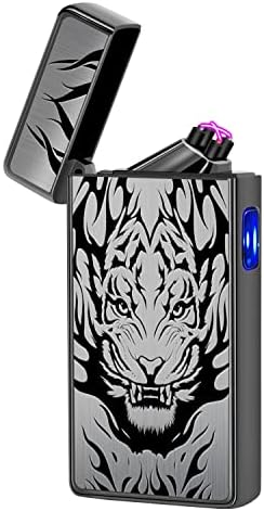 LcFun Electric USB Rechargeable Lighter, Windproof Plasma Dual Arc Lighter, Electronic Flameless Cool Lighters Gifts for Men Fathers Husband (Gold Dragon)
