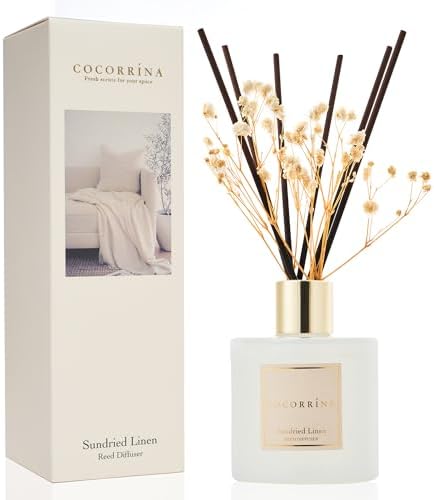COCORRÍNA Reed Diffuser Set, 6.7 oz Clean Linen Scented Diffuser with Sticks Home Fragrance Reed Diffuser for Bathroom Shelf Decor