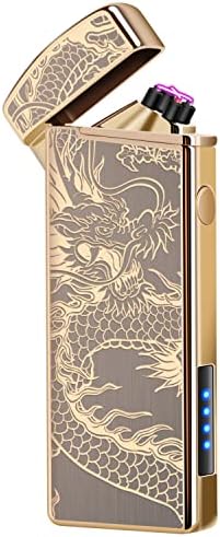 LcFun Electric USB Rechargeable Lighter, Windproof Plasma Dual Arc Lighter with LED Battery Indication, Electronic Flameless Cool Lighters Gifts for Men Fathers Husband (Black Dragon)
