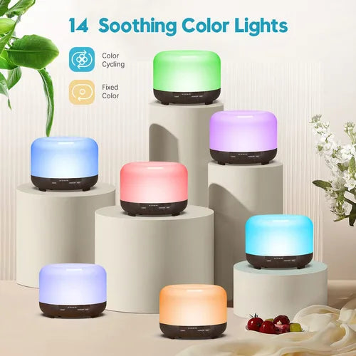 500ML Aromatherapy Oil Diffuser, Aroma Diffuser with 6 Bottle 10ML Essential Oil Set (Lavender, Rose, Jasmine, Lemon, Hilton, Ocean)