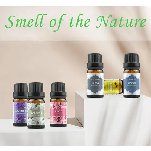 500ML Aromatherapy Oil Diffuser, Aroma Diffuser with 6 Bottle 10ML Essential Oil Set (Lavender, Rose, Jasmine, Lemon, Hilton, Ocean)
