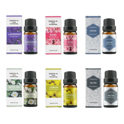 500ML Aromatherapy Oil Diffuser, Aroma Diffuser with 6 Bottle 10ML Essential Oil Set (Lavender, Rose, Jasmine, Lemon, Hilton, Ocean)