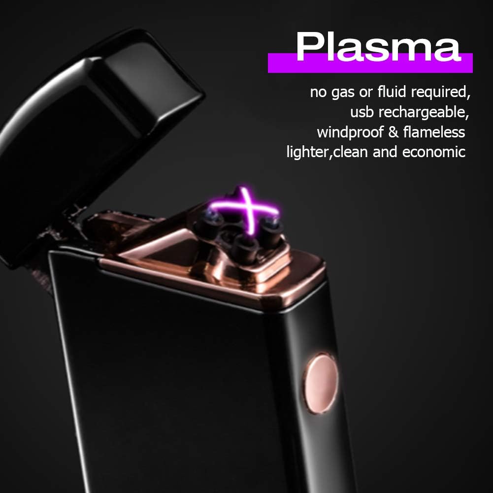 LcFun Electric USB Rechargeable Lighter, Windproof Plasma Dual Arc Lighter with LED Battery Indication, Electronic Flameless Cool Lighters Gifts for Men Fathers Husband (Black Dragon)