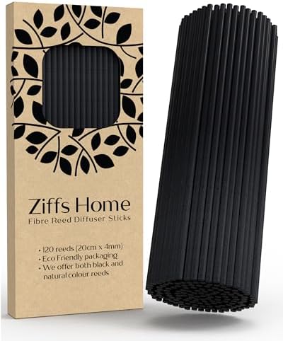 Ziffs Home® 120pcs Black Fibre Reed Diffuser Sticks - 20cm/7.87in x 4mm/0.16in - Thick Diffuser Reeds Sticks - Diffuser Sticks for Diffuser Oils Fragrance Refill - Fibre Reeds for Diffusers