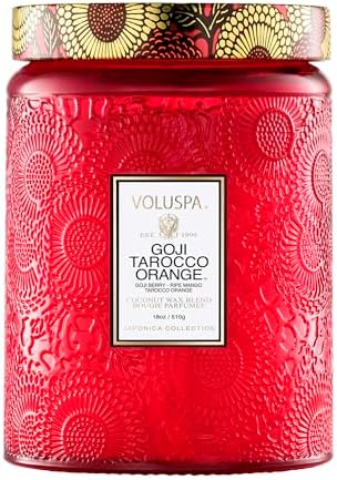 Voluspa Goji Tarocco Orange, Large Candle Jar, 18 oz, 100 Hour Burn Time, All Natural Wicks and Coconut Wax for Clean Burning, Vegan, Poured in the USA