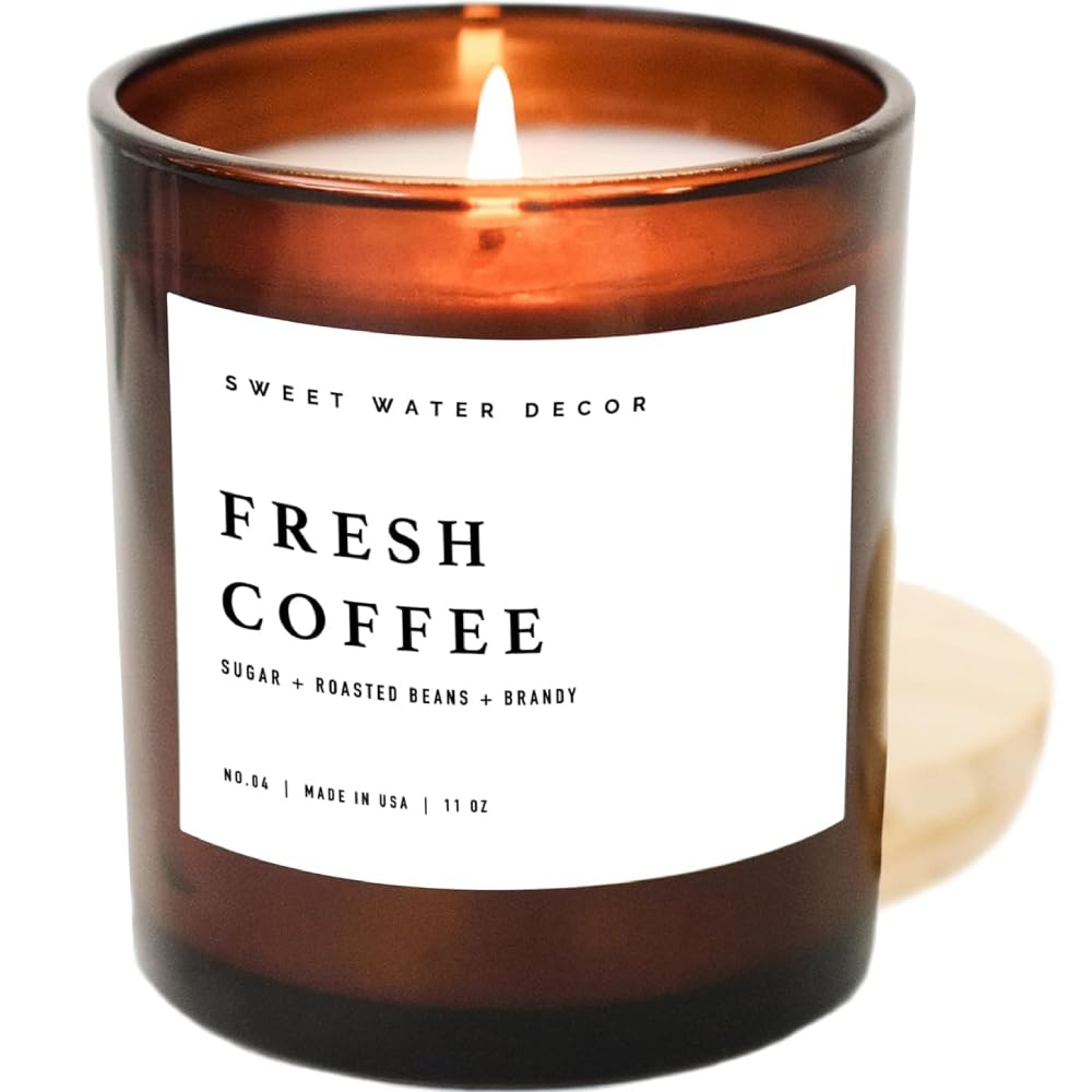Sweet Water Decor Salt and Sea Candle - Sea Salt, Citrus, Amber, Musk, Beach Scented Soy Candles for Home - 11oz White Glass Jar Wood Lid, 50 Hour Burn Time, Made in the USA