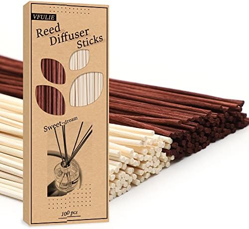 VFULIE 100PCS Reed Diffuser Sticks, 10 Inch Natural Rattan Wood Sticks Essential Oil Aroma Diffuser Sticks Refill Replacement for Aroma Fragrance (Primary Color)