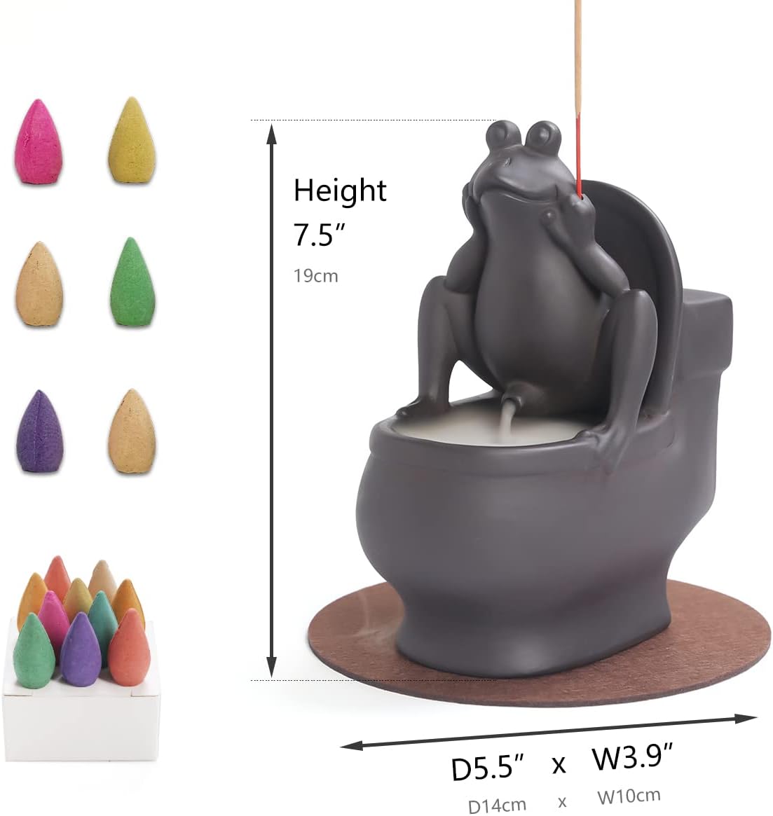 ChangWanna Frog Incense Stick Holder - Ceramic Insence Burner Ash Catcher, Insense Stand with 45 Sandalwood Sticks, Ornament for Aromatherapy/Yoga/Meditation/Home Living Room Office Decor