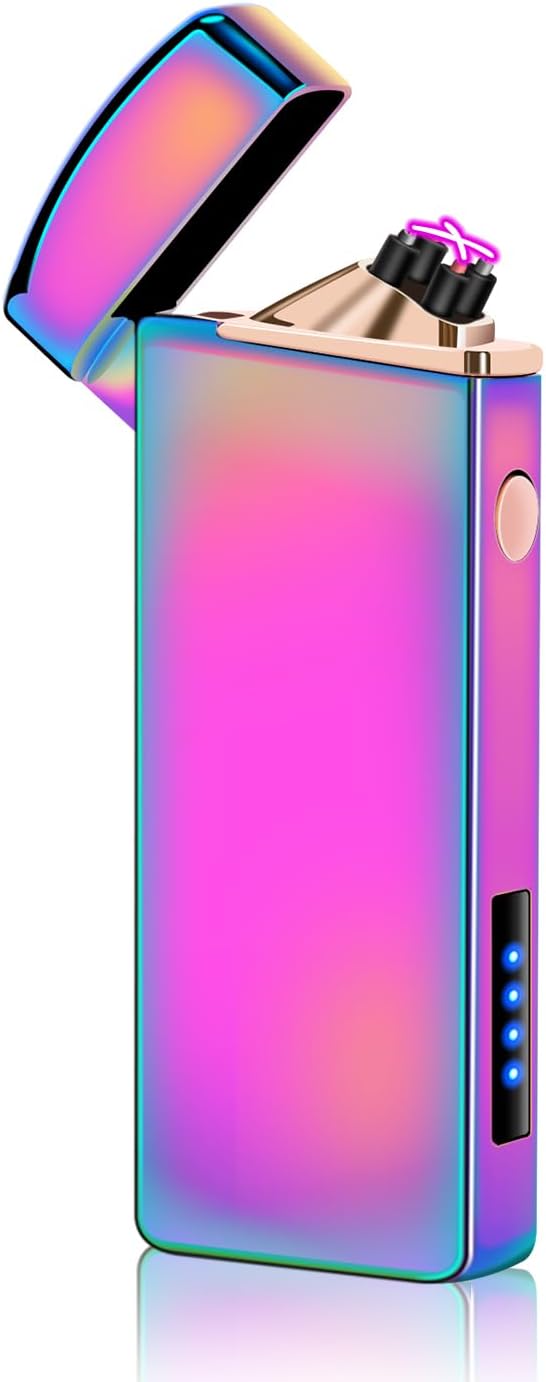 LcFun Electric USB Rechargeable Lighter, Windproof Plasma Dual Arc Lighter with LED Battery Indication, Electronic Flameless Cool Lighters Gifts for Men Fathers Husband (Black Dragon)