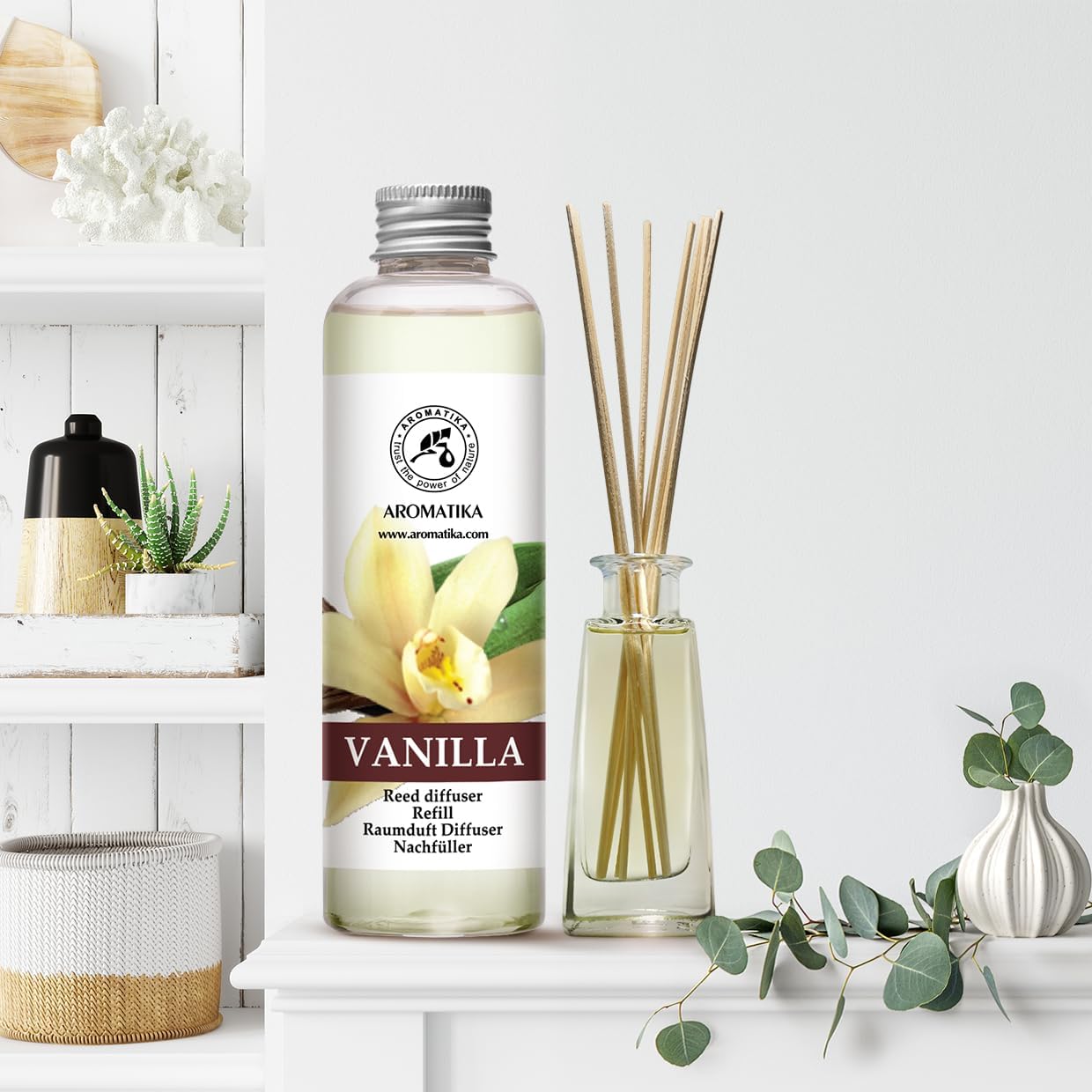 Lemongrass Diffuser Refill 34 Fl Oz (2x17 Fl Oz) - Fresh & Long Lasting Fragrance - Refill with Natural Essential Lemongrass Oil - for Aromatherapy - Spa - Home - Reed Diffuser Oil Refill Lemongrass