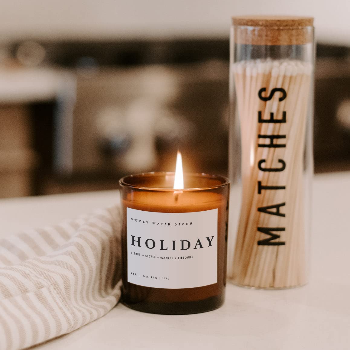 Sweet Water Decor Salt and Sea Candle - Sea Salt, Citrus, Amber, Musk, Beach Scented Soy Candles for Home - 11oz White Glass Jar Wood Lid, 50 Hour Burn Time, Made in the USA
