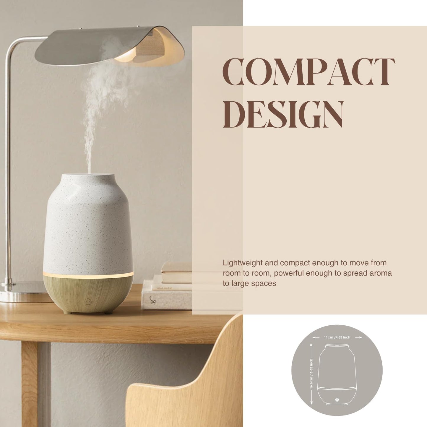 SALKING Essential Oil Diffuser, 100ml Small Aromatherapy Diffuser with Auto Shut-Off Function, Ultrasonic Diffusers for Essential Oils, Cool Mist Humidifier with Warm White Lights, for Office Home