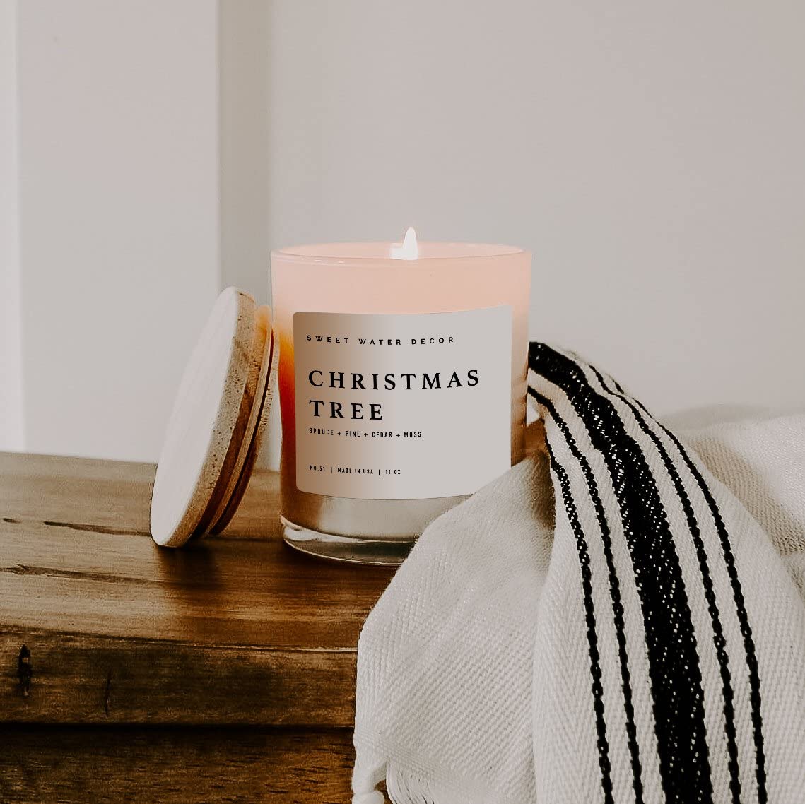 Sweet Water Decor Salt and Sea Candle - Sea Salt, Citrus, Amber, Musk, Beach Scented Soy Candles for Home - 11oz White Glass Jar Wood Lid, 50 Hour Burn Time, Made in the USA