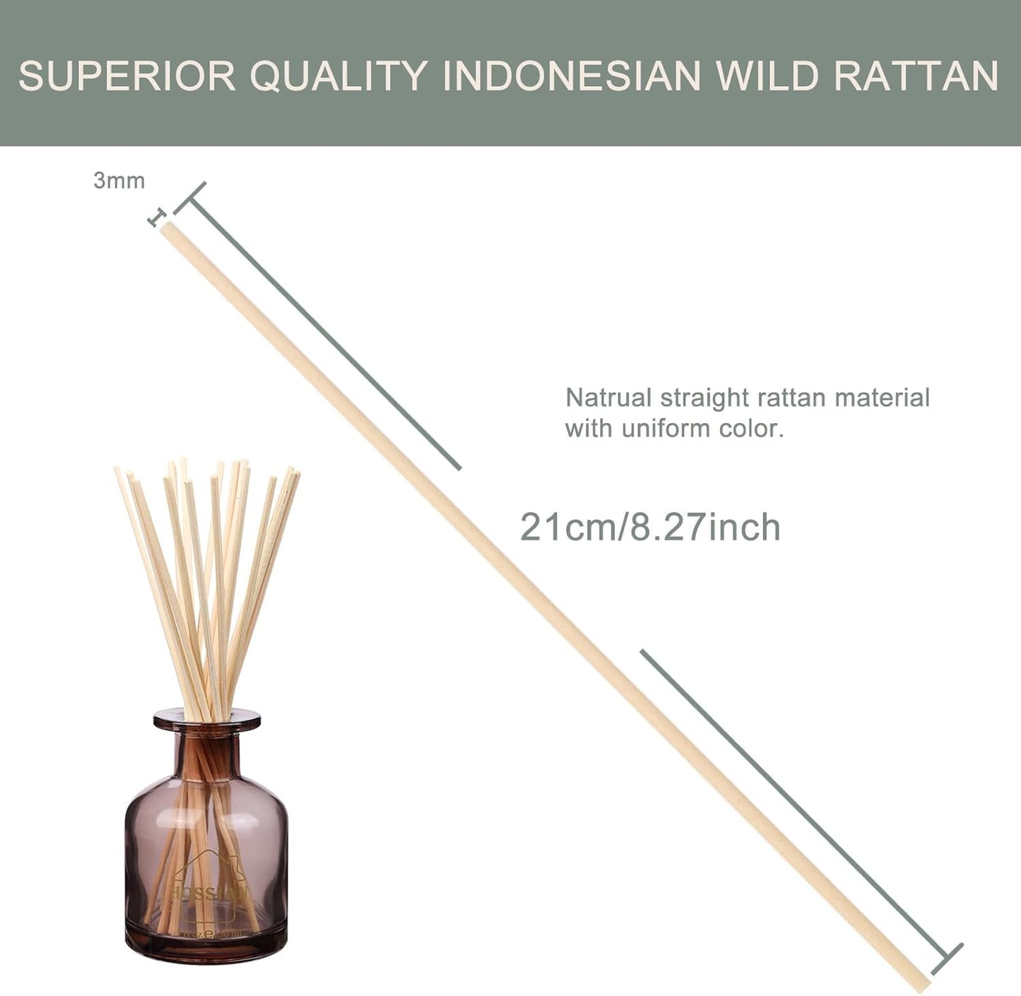 HOSSIAN 100PCS Reed Diffuser Sticks-Natural Rattan Wood Sticks Reed diffusers-Reed Sticks-Replacement for Aroma Fragrance reeds for Essential Oil Diffusers Refills