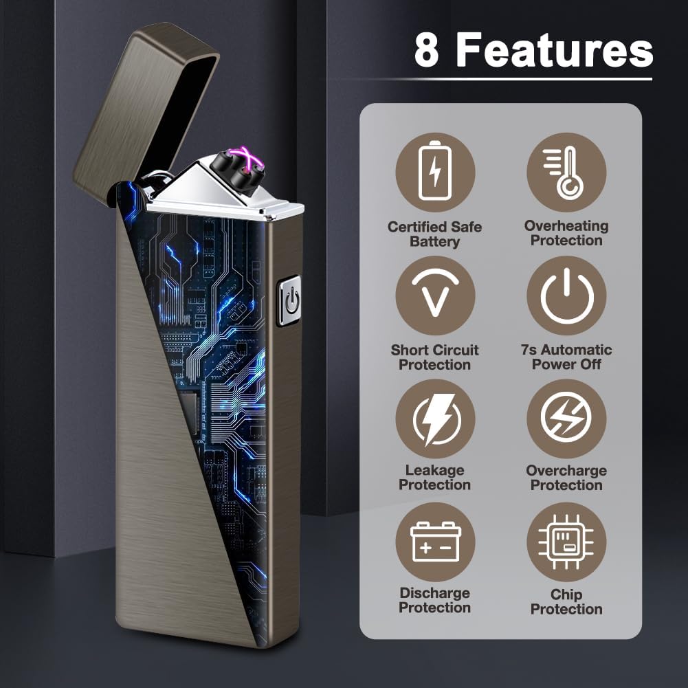 LcFun Electric USB Rechargeable Lighter, Windproof Plasma Dual Arc Lighter with LED Battery Indication, Electronic Flameless Cool Lighters Gifts for Men Fathers Husband (Black Dragon)