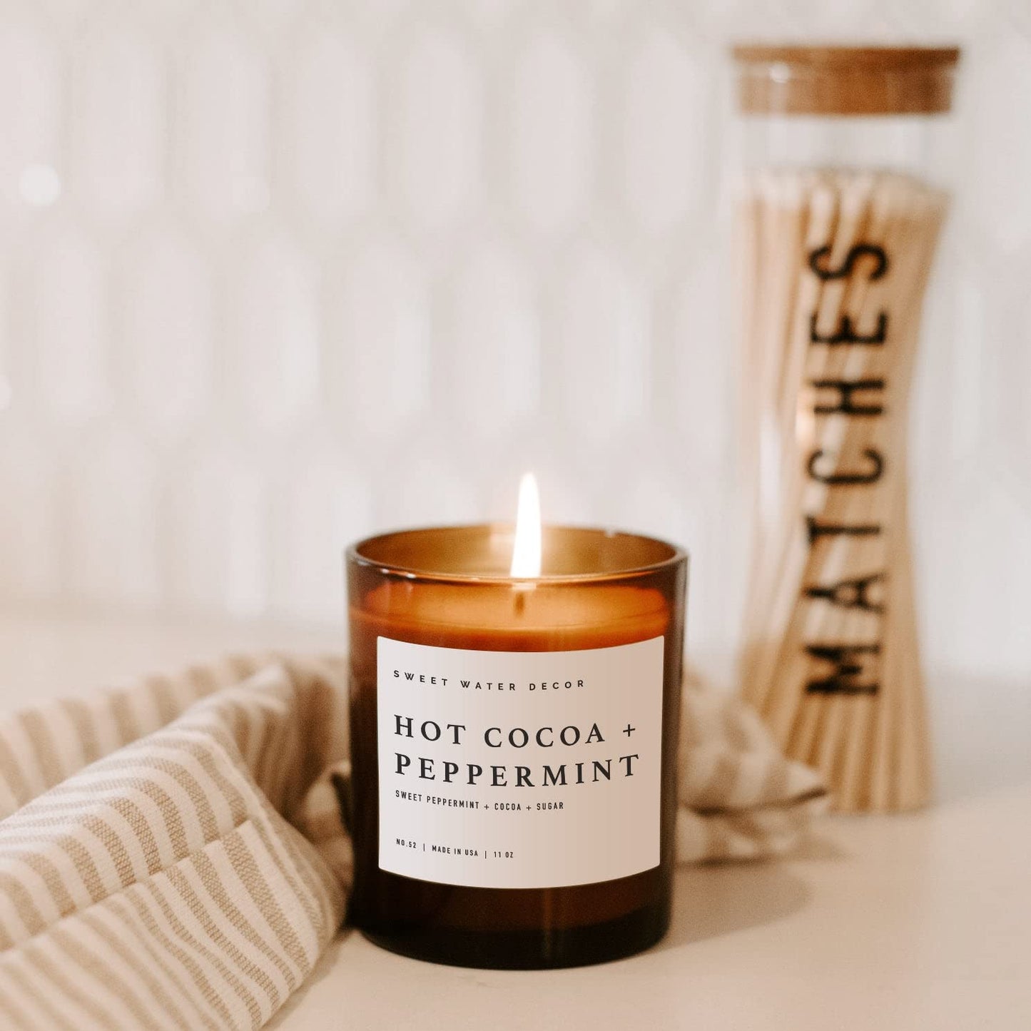 Sweet Water Decor Salt and Sea Candle - Sea Salt, Citrus, Amber, Musk, Beach Scented Soy Candles for Home - 11oz White Glass Jar Wood Lid, 50 Hour Burn Time, Made in the USA