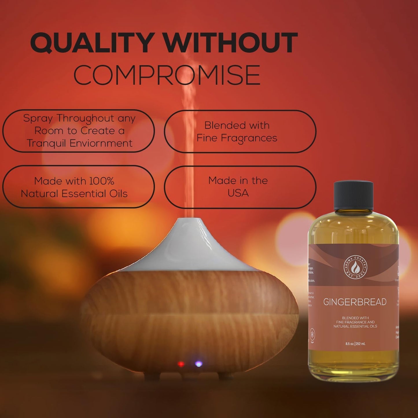 Aroma Country White Tea Diffuser Oil - Luxury Essential Oils for Diffuser Refill & Air Freshener Room Spray, Long-Lasting, Natural Home Fragrance and Hotel Scent for Diffusers & Machines - 8.5 Fl. oz