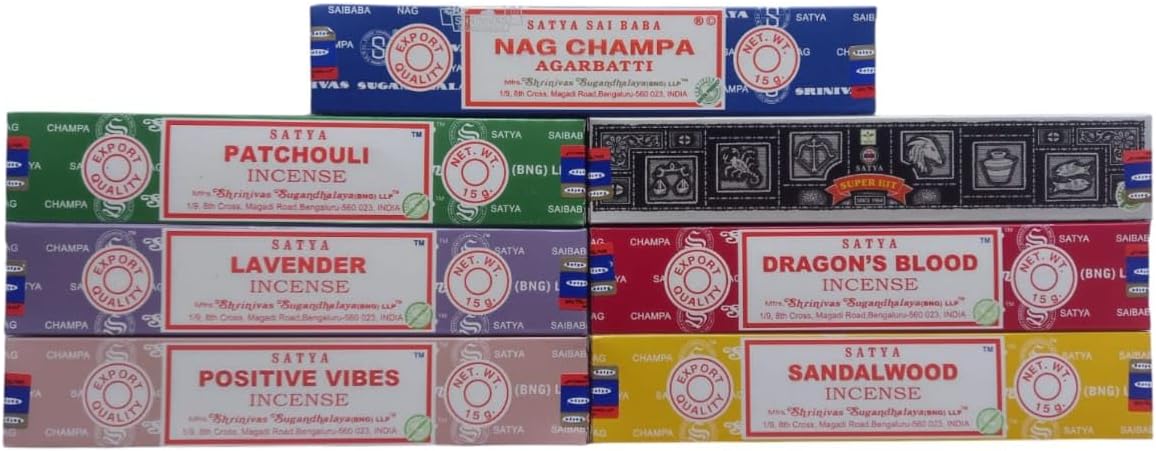 Satya Premium Mix Assorted Incense Sticks Set of 12 Pack | for Meditation, Aromatherapy, Healing, Yoga, Positivity and Relaxation | 180 Sticks (12Packs X 15Sticks)