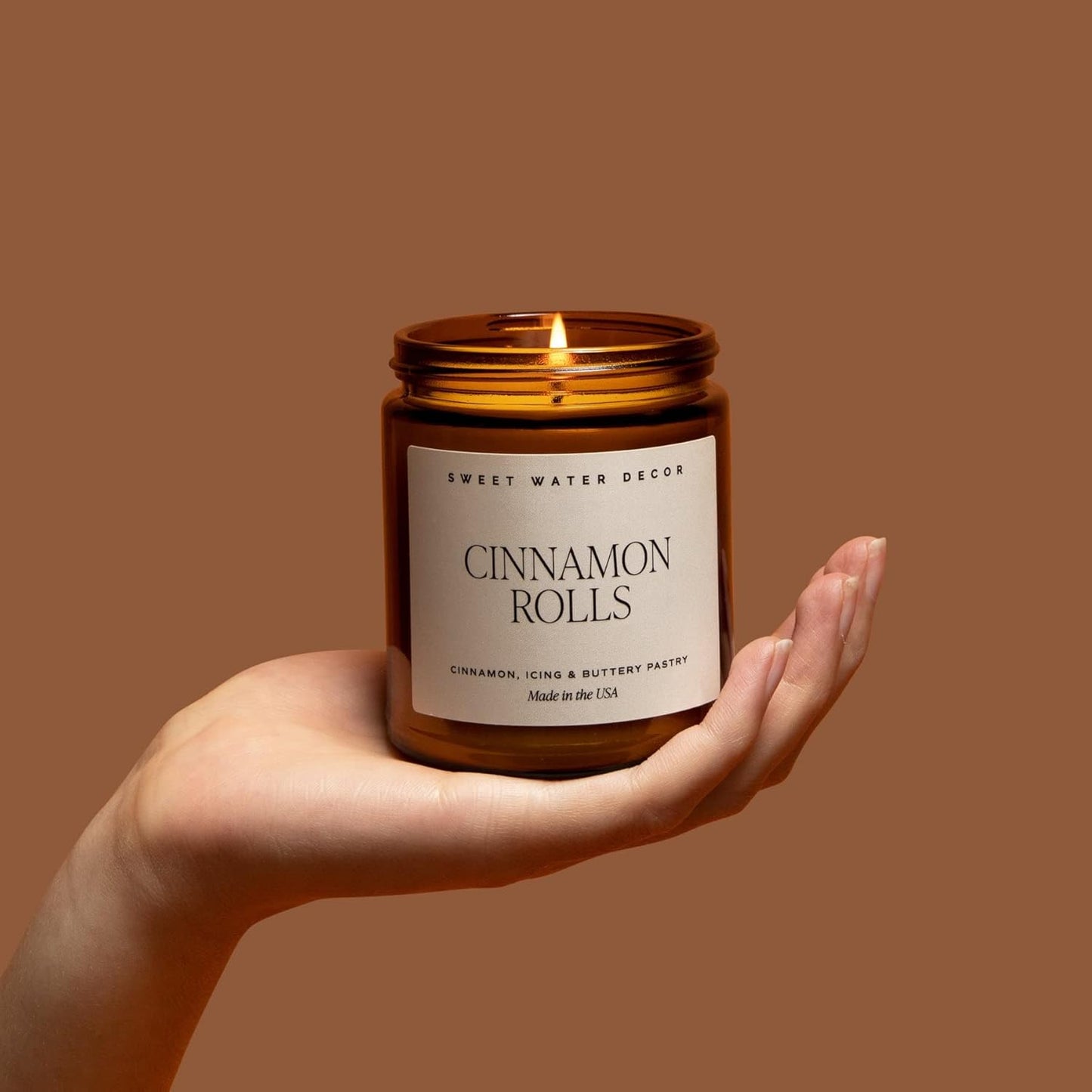Sweet Water Decor Warm and Cozy Soy Candle - Orange Peel, Cinnamon, Ginger and Clove Scented Candles for Home - 9oz Amber Jar Black Lid, 40 Hour Burn Time, Made in the USA