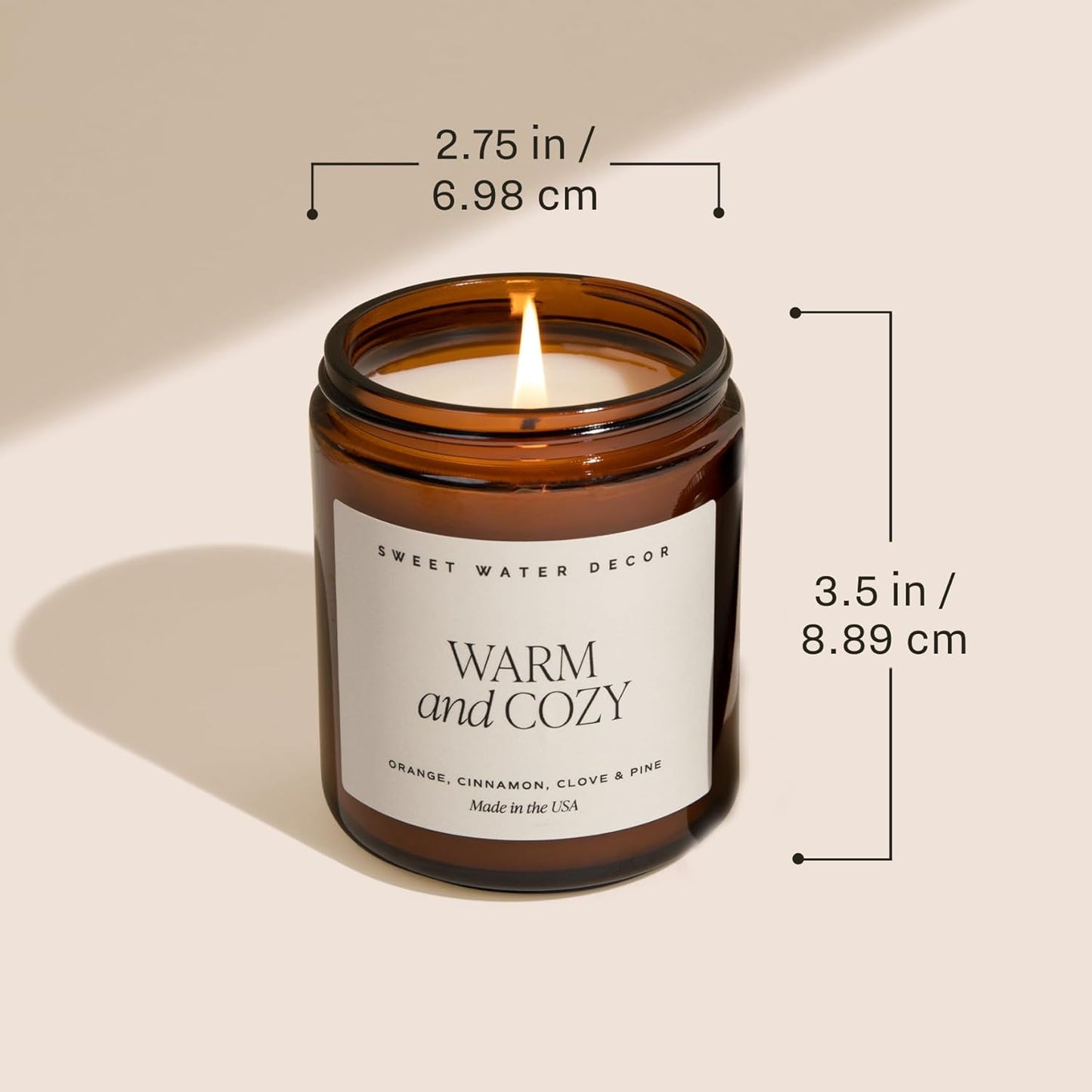 Sweet Water Decor Warm and Cozy Soy Candle - Orange Peel, Cinnamon, Ginger and Clove Scented Candles for Home - 9oz Amber Jar Black Lid, 40 Hour Burn Time, Made in the USA
