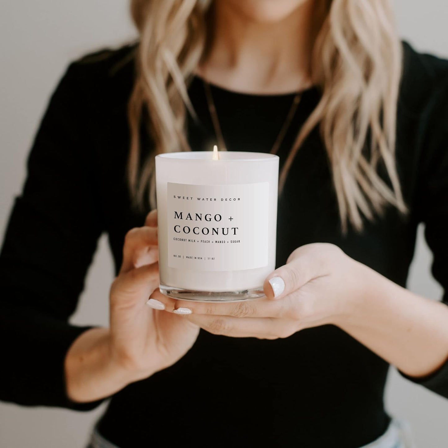 Sweet Water Decor Salt and Sea Candle - Sea Salt, Citrus, Amber, Musk, Beach Scented Soy Candles for Home - 11oz White Glass Jar Wood Lid, 50 Hour Burn Time, Made in the USA