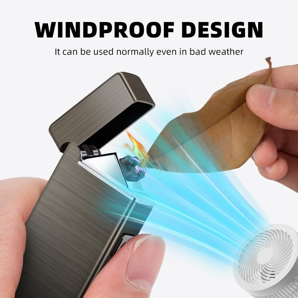LcFun Electric USB Rechargeable Lighter, Windproof Plasma Dual Arc Lighter with LED Battery Indication, Electronic Flameless Cool Lighters Gifts for Men Fathers Husband (Black Dragon)