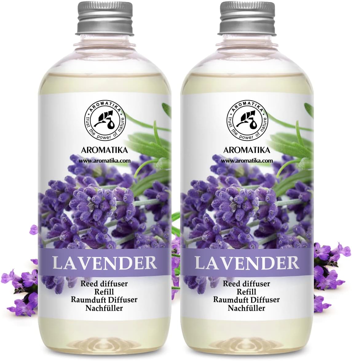 Reed Diffuser Refill Lavender with Lavender Essential Oil 34 Fl Oz - 2 x 500ml - Fragrance Oil Reed Diffuser Refill - Room Diffuser Refill - Lavender Room Freshener - Floral Fragrance