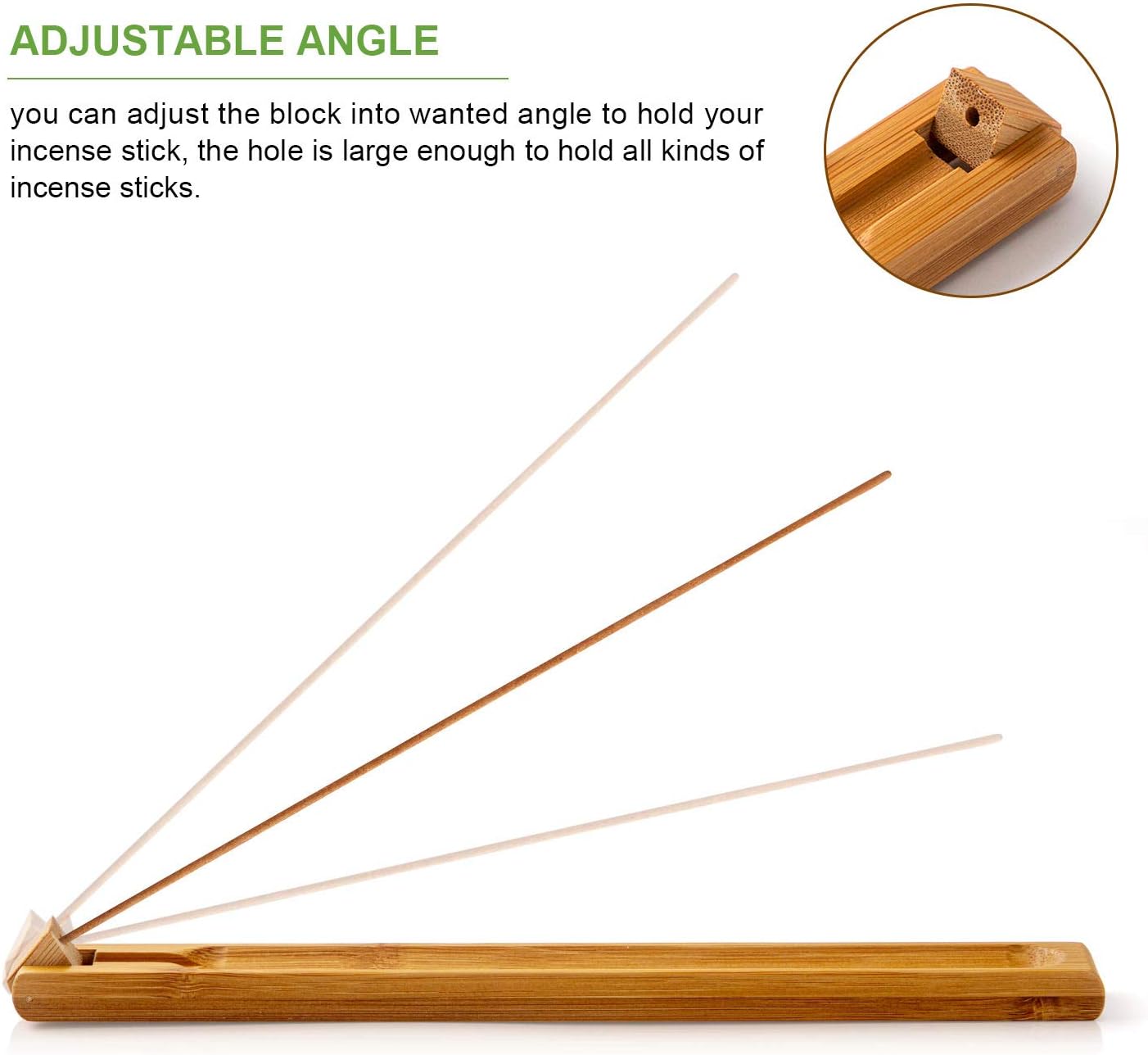 Bamboo Wood Incense Holder for Sticks with Adjustable Angle, Incense Burner with Ash Catcher, 9.8 Inches