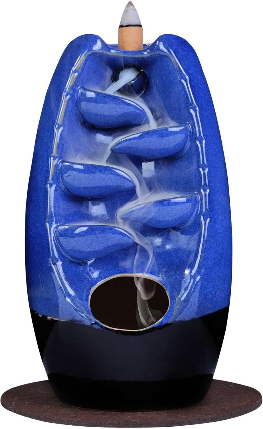 SPACEKEEPER Ceramic Backflow Incense Holder and Burner Waterfall, with 120 Backflow Incense Cones 30 Incense Stick, Aromatherapy Ornament Home Decor, Blue Set