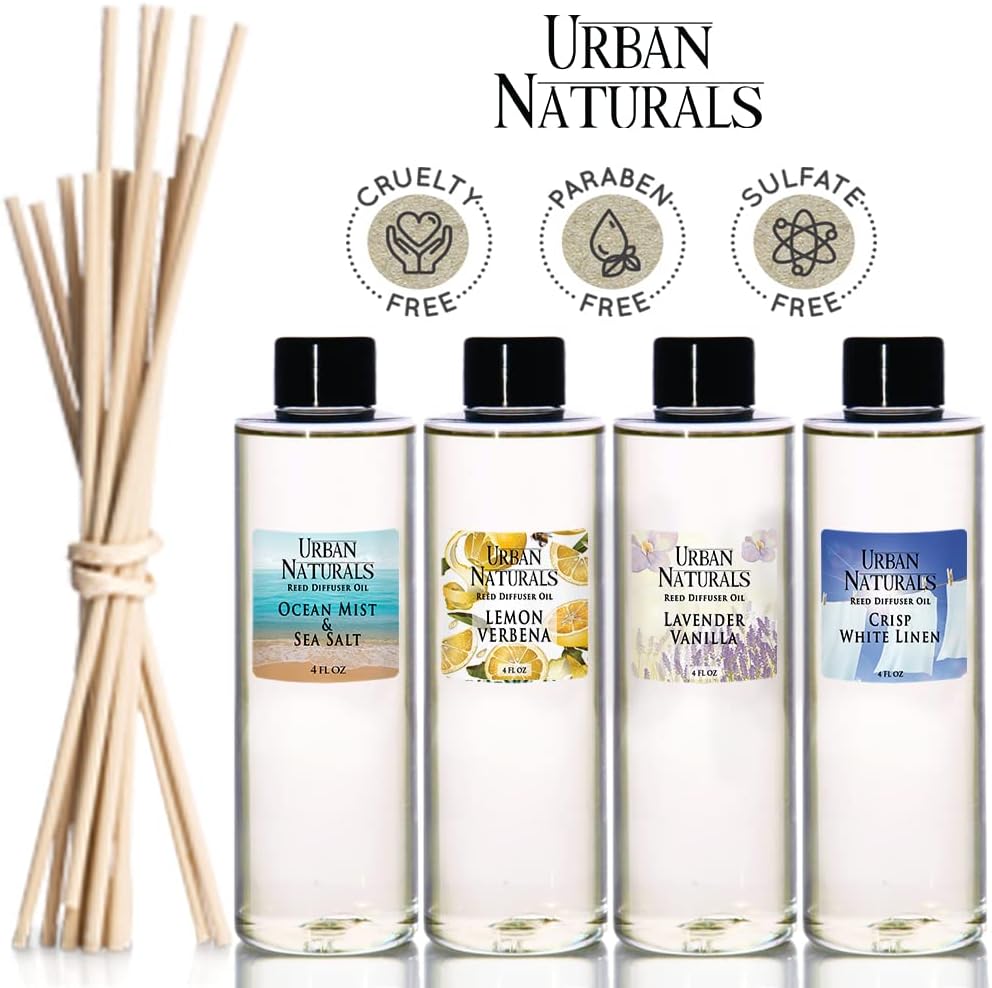 Urban Naturals Eucalyptus & Sage Oil Reed Diffuser Refill | Eucalyptus, Sage, Mint, Lime and Cedarwood| Includes a Free Set of Reed Sticks! 4 oz