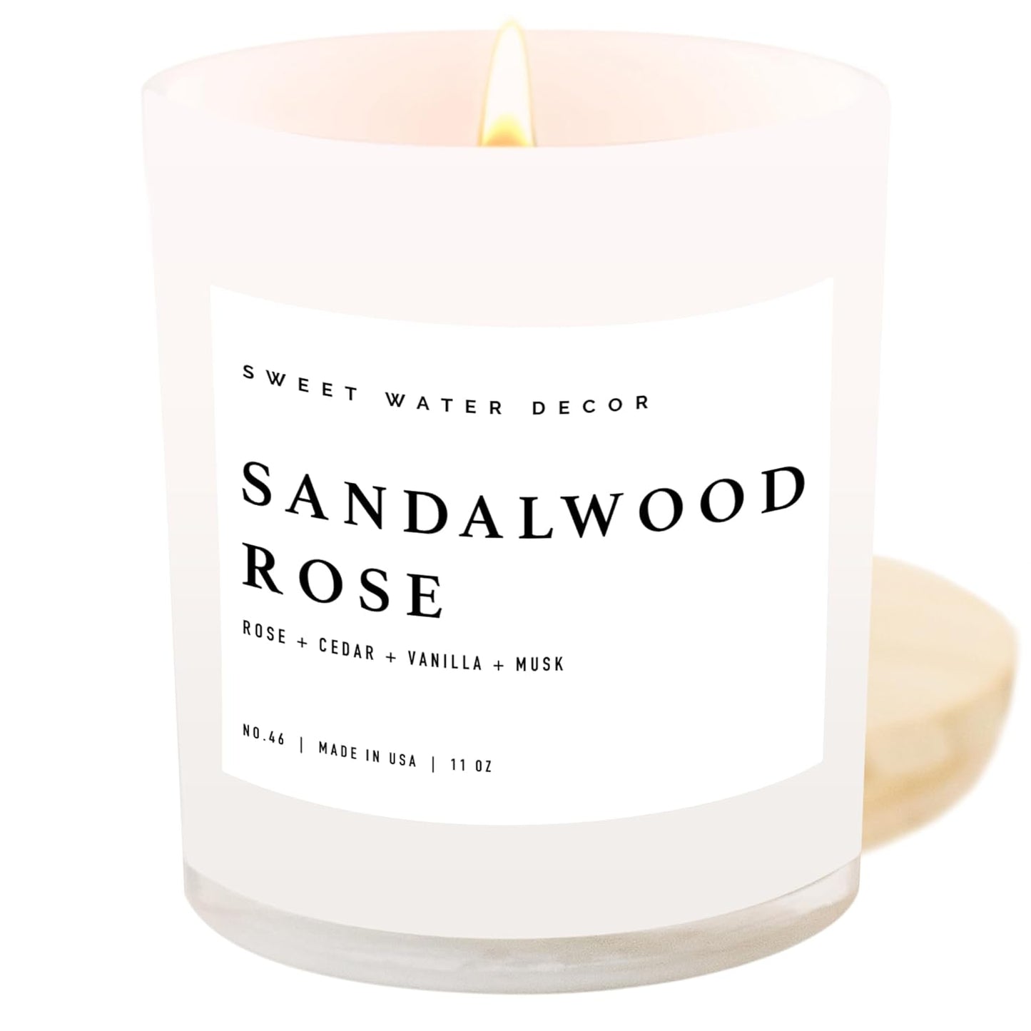 Sweet Water Decor Salt and Sea Candle - Sea Salt, Citrus, Amber, Musk, Beach Scented Soy Candles for Home - 11oz White Glass Jar Wood Lid, 50 Hour Burn Time, Made in the USA