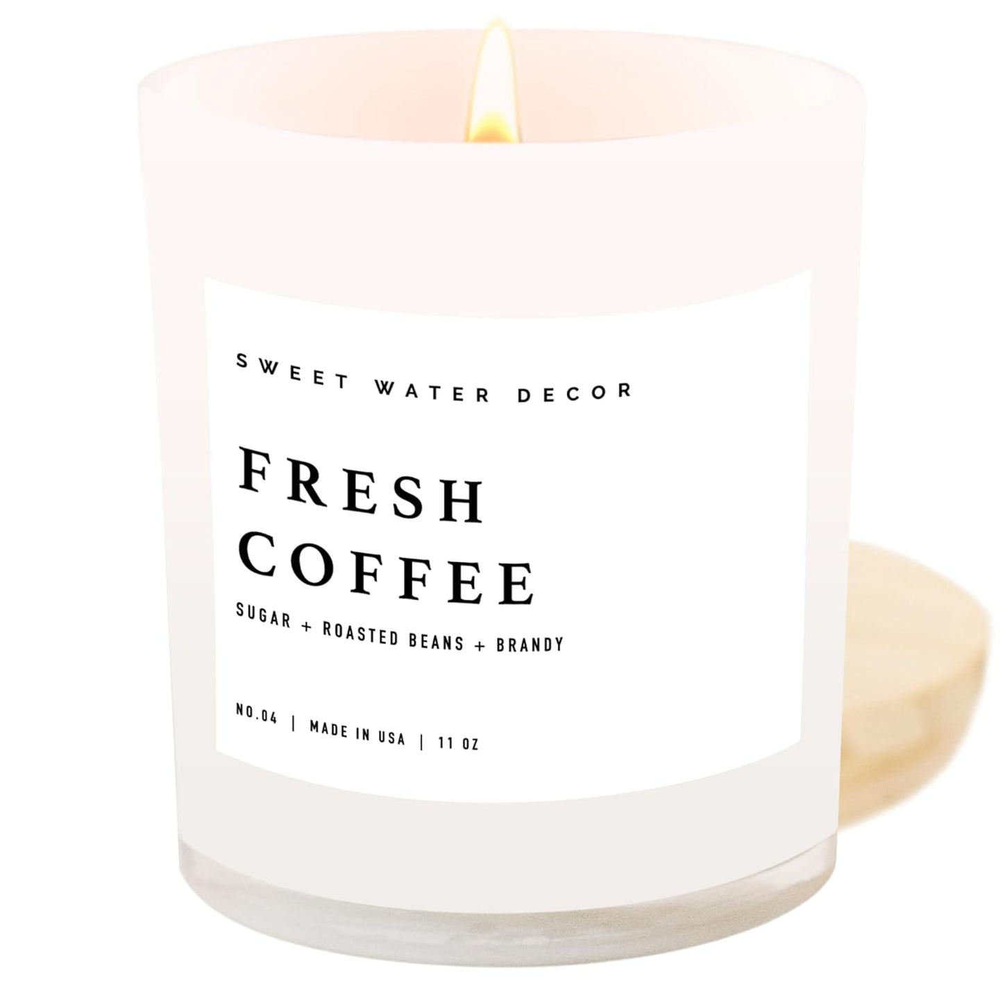 Sweet Water Decor Salt and Sea Candle - Sea Salt, Citrus, Amber, Musk, Beach Scented Soy Candles for Home - 11oz White Glass Jar Wood Lid, 50 Hour Burn Time, Made in the USA