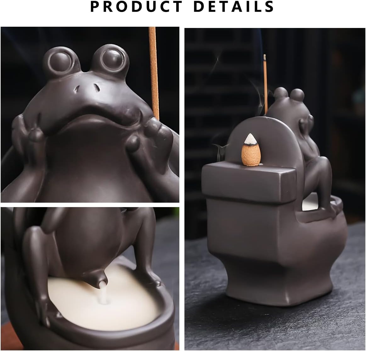 ChangWanna Frog Incense Stick Holder - Ceramic Insence Burner Ash Catcher, Insense Stand with 45 Sandalwood Sticks, Ornament for Aromatherapy/Yoga/Meditation/Home Living Room Office Decor