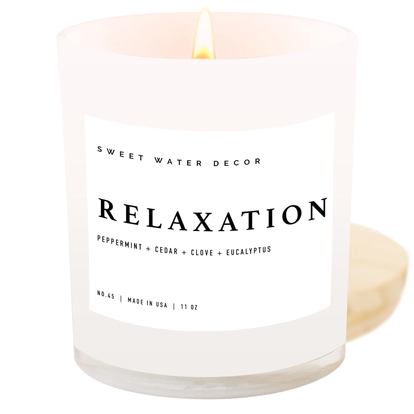Sweet Water Decor Salt and Sea Candle - Sea Salt, Citrus, Amber, Musk, Beach Scented Soy Candles for Home - 11oz White Glass Jar Wood Lid, 50 Hour Burn Time, Made in the USA