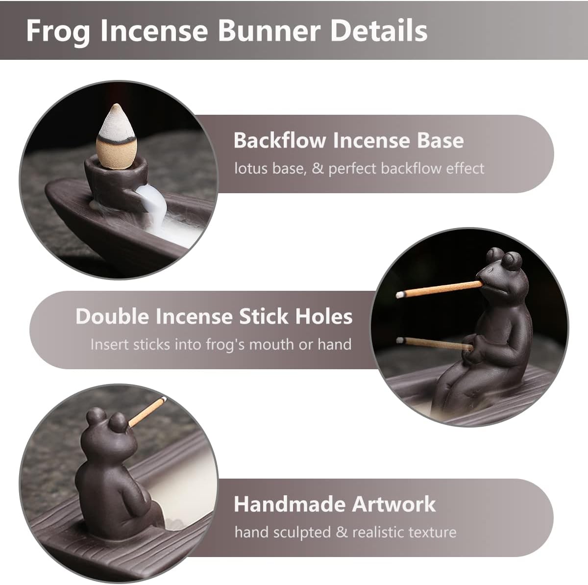 ChangWanna Frog Incense Stick Holder - Ceramic Insence Burner Ash Catcher, Insense Stand with 45 Sandalwood Sticks, Ornament for Aromatherapy/Yoga/Meditation/Home Living Room Office Decor