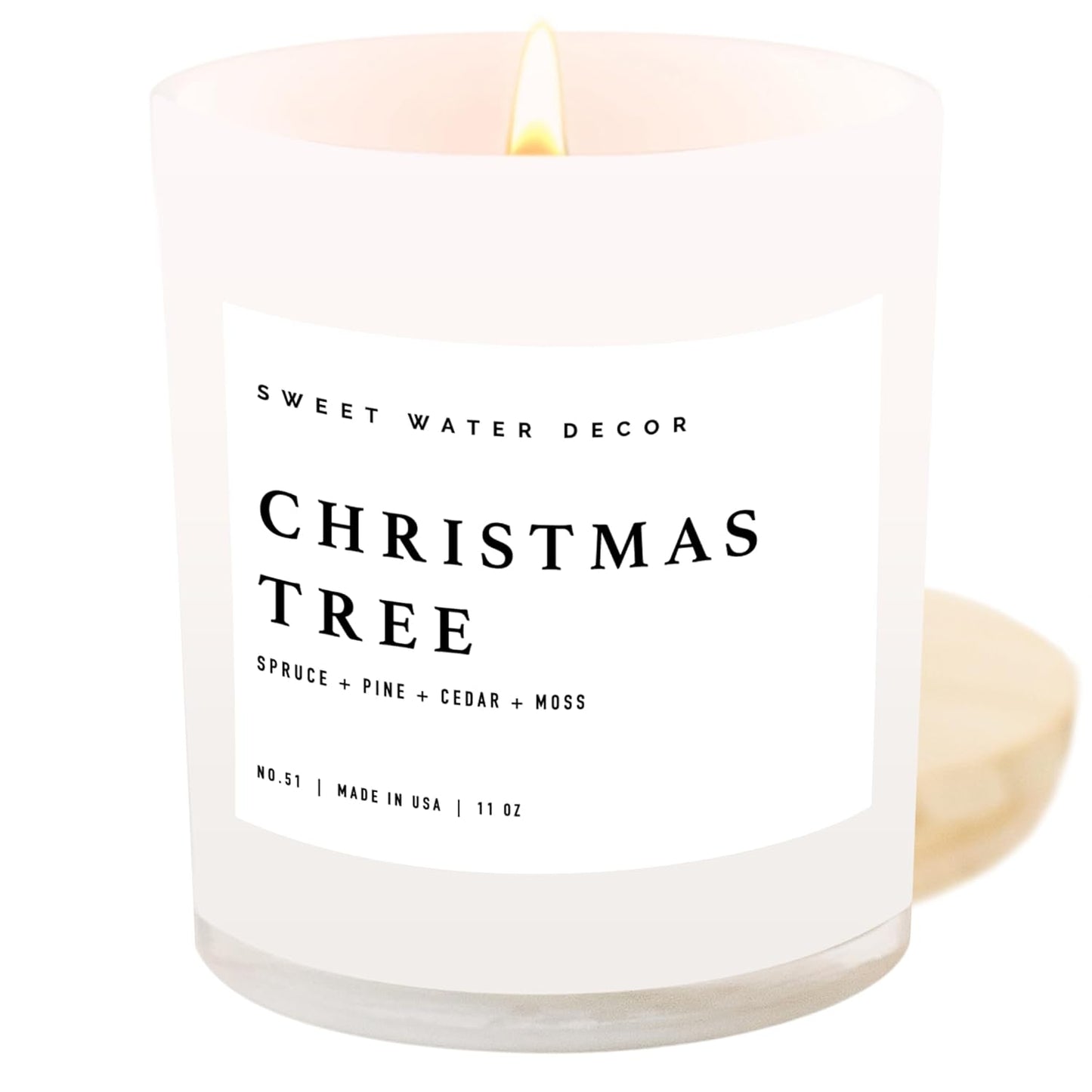 Sweet Water Decor Salt and Sea Candle - Sea Salt, Citrus, Amber, Musk, Beach Scented Soy Candles for Home - 11oz White Glass Jar Wood Lid, 50 Hour Burn Time, Made in the USA