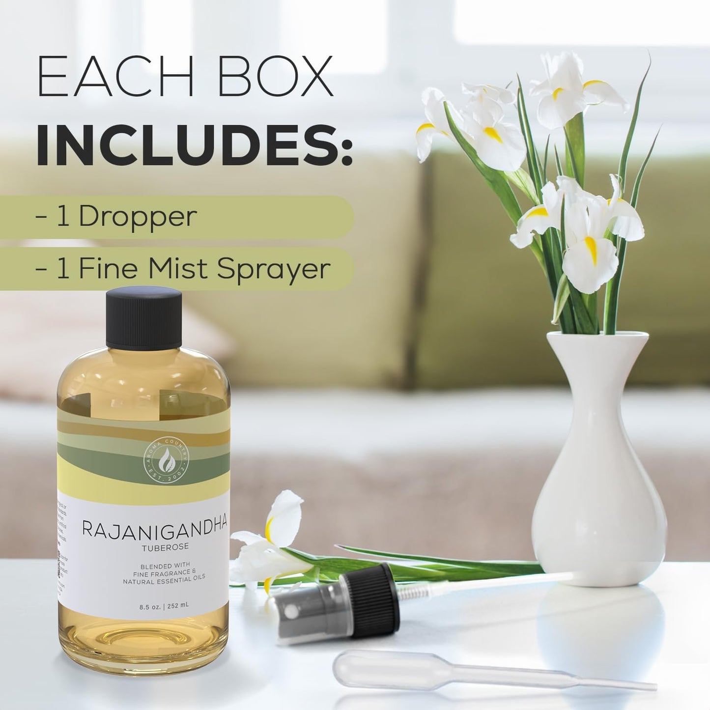 Aroma Country White Tea Diffuser Oil - Luxury Essential Oils for Diffuser Refill & Air Freshener Room Spray, Long-Lasting, Natural Home Fragrance and Hotel Scent - 8.5 Fl. oz