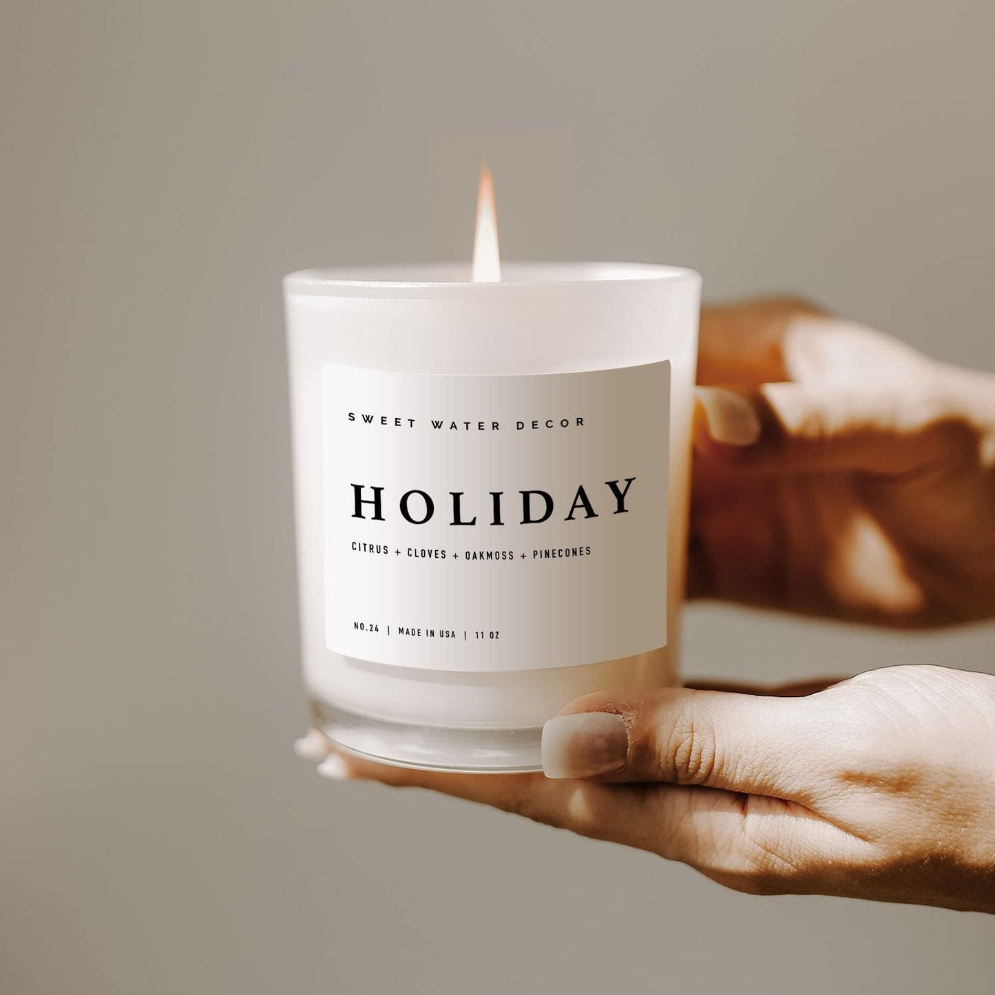 Sweet Water Decor Salt and Sea Candle - Sea Salt, Citrus, Amber, Musk, Beach Scented Soy Candles for Home - 11oz White Glass Jar Wood Lid, 50 Hour Burn Time, Made in the USA
