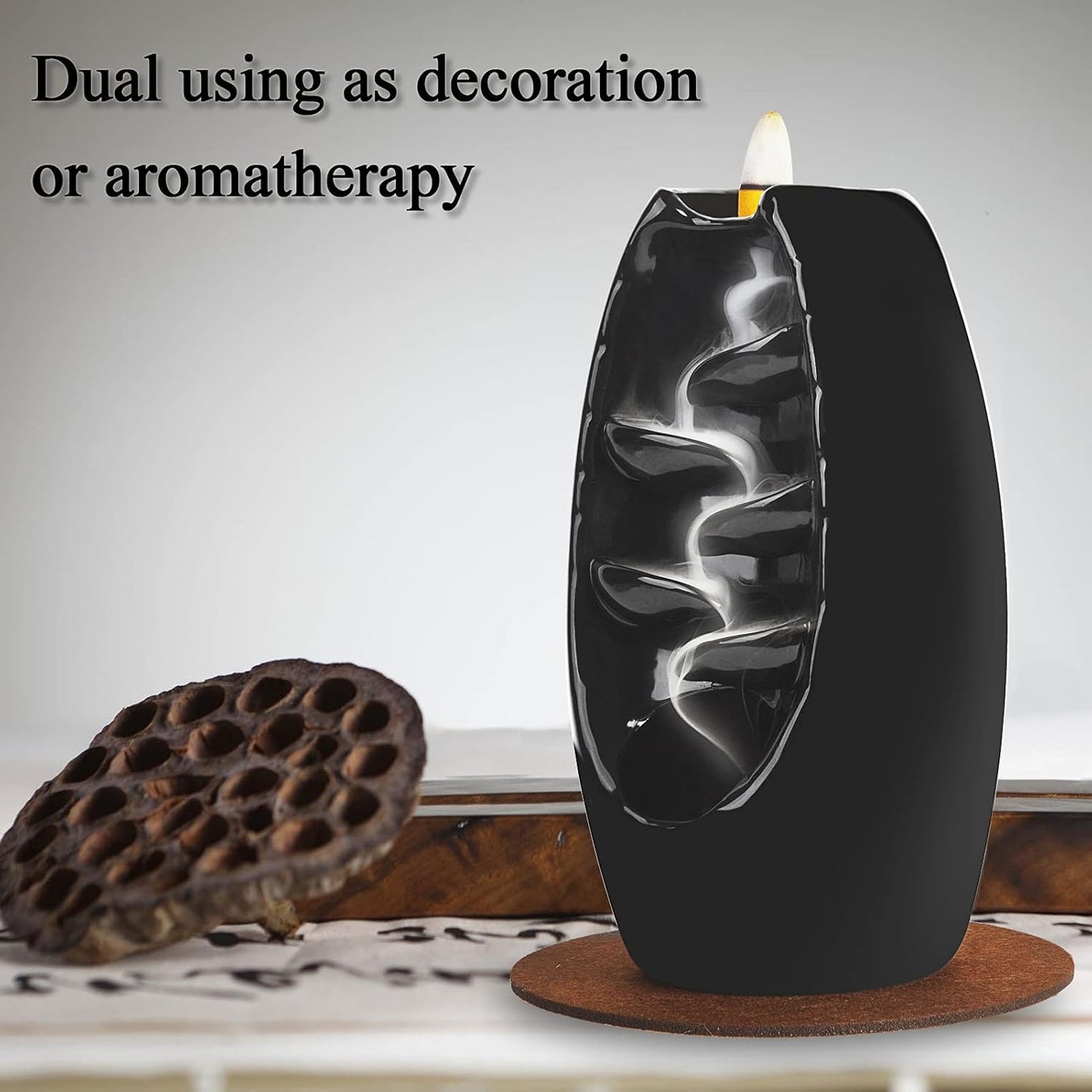 SPACEKEEPER Ceramic Backflow Incense Holder and Burner Waterfall, with 120 Backflow Incense Cones 30 Incense Stick, Aromatherapy Ornament Home Decor, Blue Set