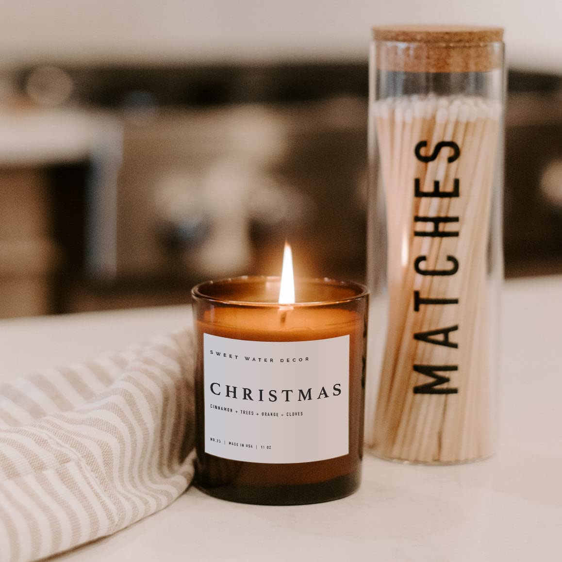 Sweet Water Decor Salt and Sea Candle - Sea Salt, Citrus, Amber, Musk, Beach Scented Soy Candles for Home - 11oz White Glass Jar Wood Lid, 50 Hour Burn Time, Made in the USA