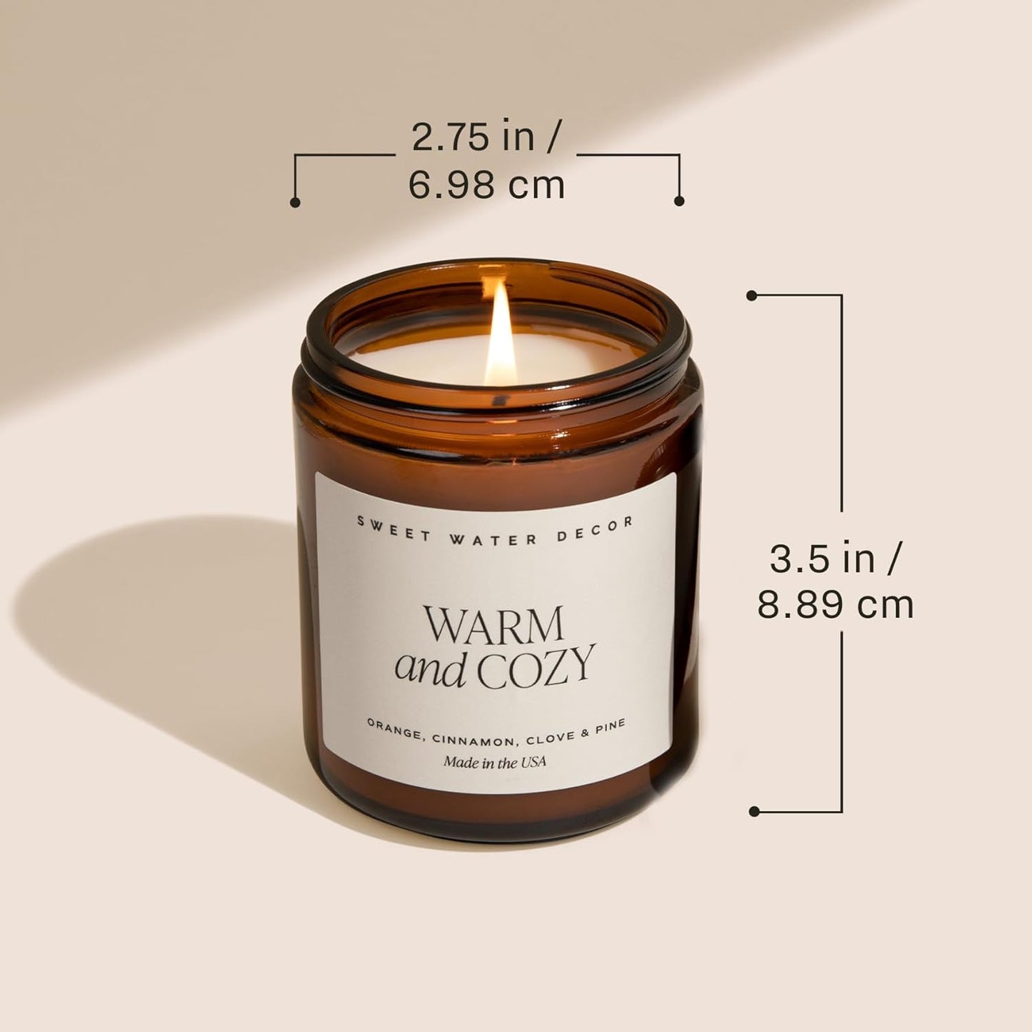 Sweet Water Decor Warm and Cozy Soy Candle - Orange Peel, Cinnamon, Ginger and Clove Scented Candles for Home - 9oz Amber Jar Black Lid, 40 Hour Burn Time, Made in the USA