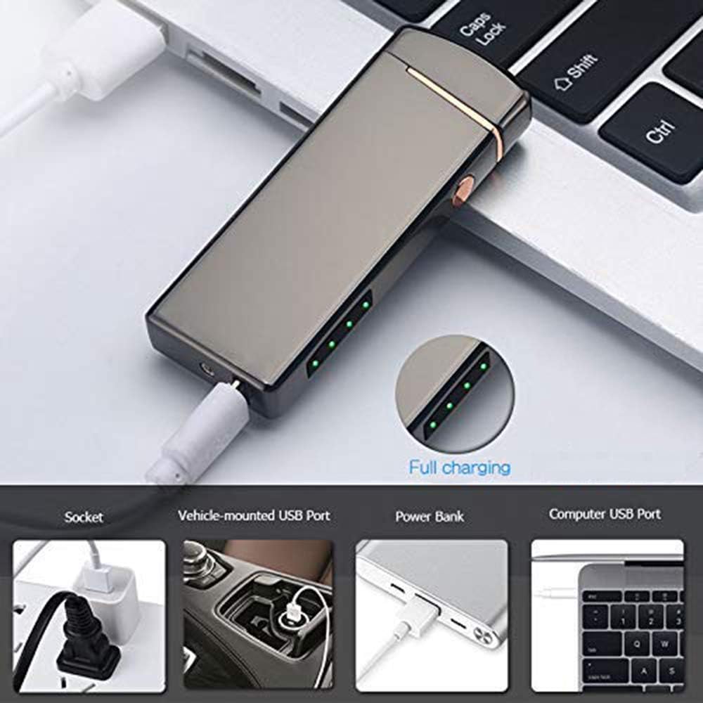 LcFun Electric USB Rechargeable Lighter, Windproof Plasma Dual Arc Lighter with LED Battery Indication, Electronic Flameless Cool Lighters Gifts for Men Fathers Husband (Black Dragon)